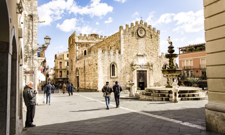 Cathedral of San Nicolò di Bari and Duomo Square Taormina Sicily